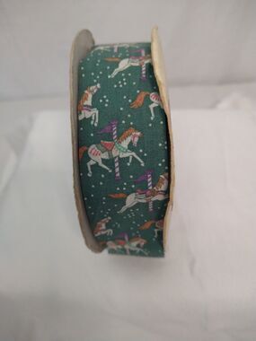 Vintage Green Carousel Horses Lion Product Ribbon Child Fantasy Christmas Craft